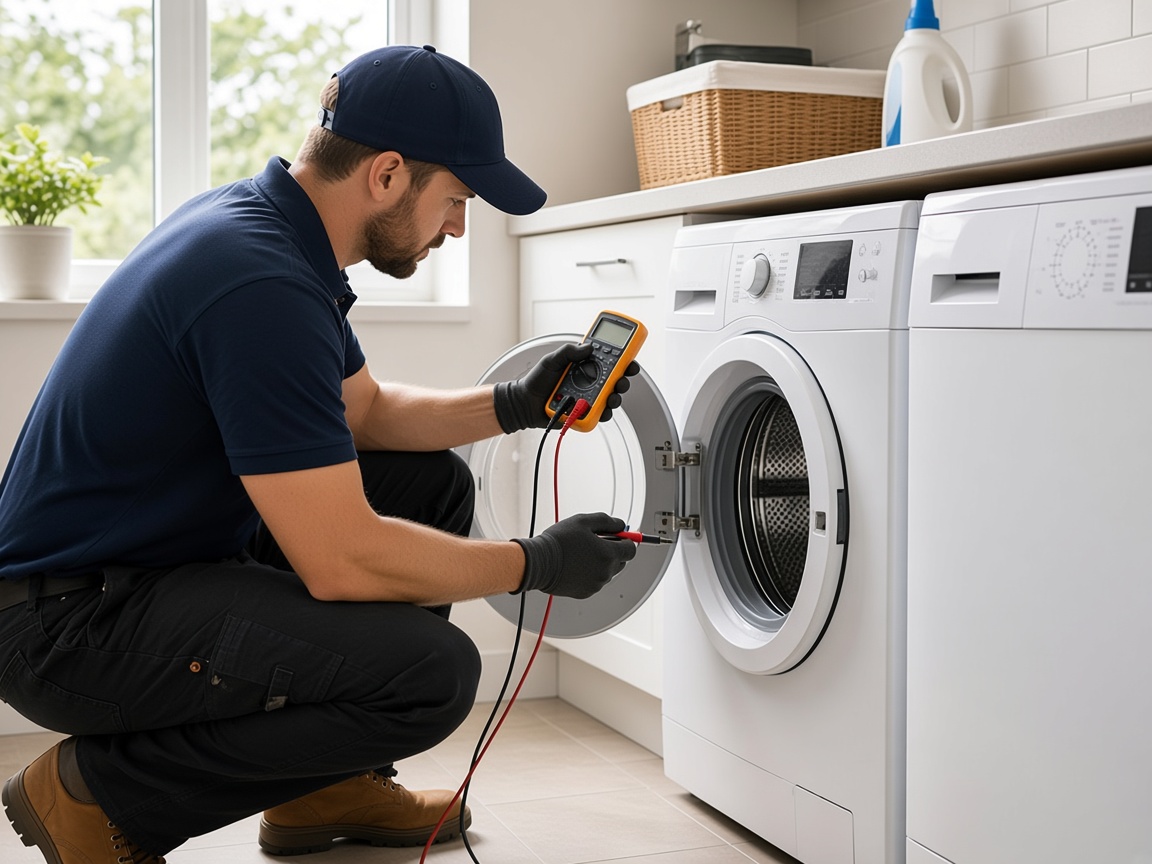 Washing machine and dryer in a modern laundry